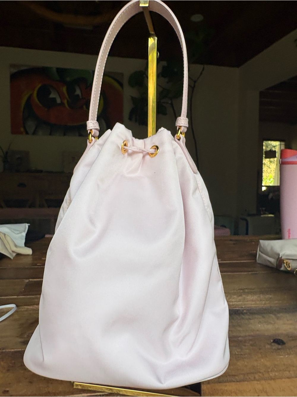Prada Pale Pink Nylon Drawstring Mini Backpack with Gold Hardware - Picture 13 of 16